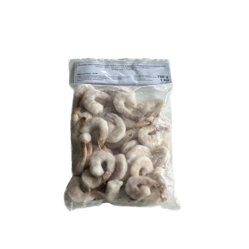 KREWETKA  SUROWA OBRANA Z OGONEM 16-20 IQF 25% 10X1KG/750G